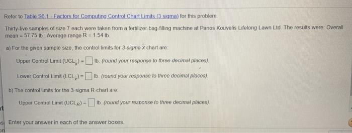 Refer to Table S61 - Factors for Computing