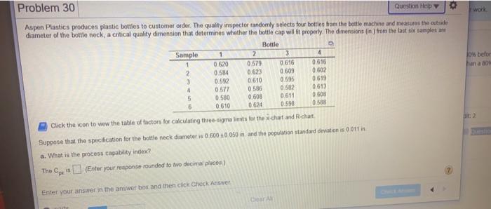 work Problem 30 Question Help Aspen Plastics