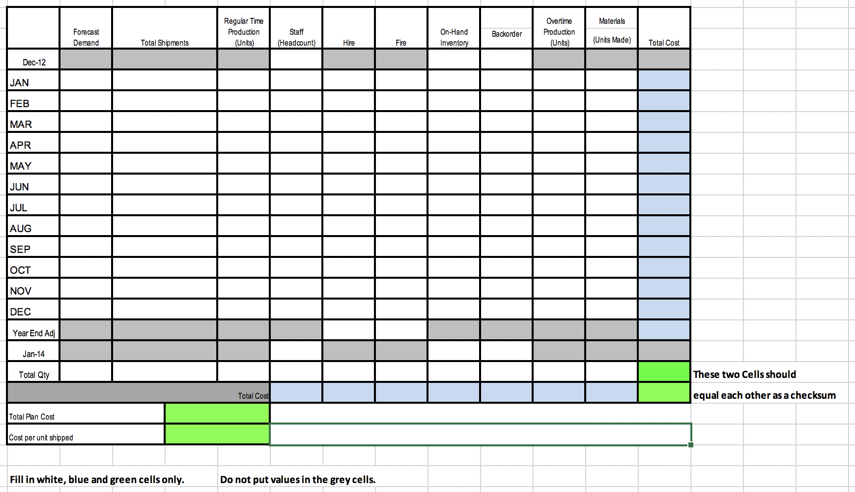 Design an aggregate plan using the Mixed Plan