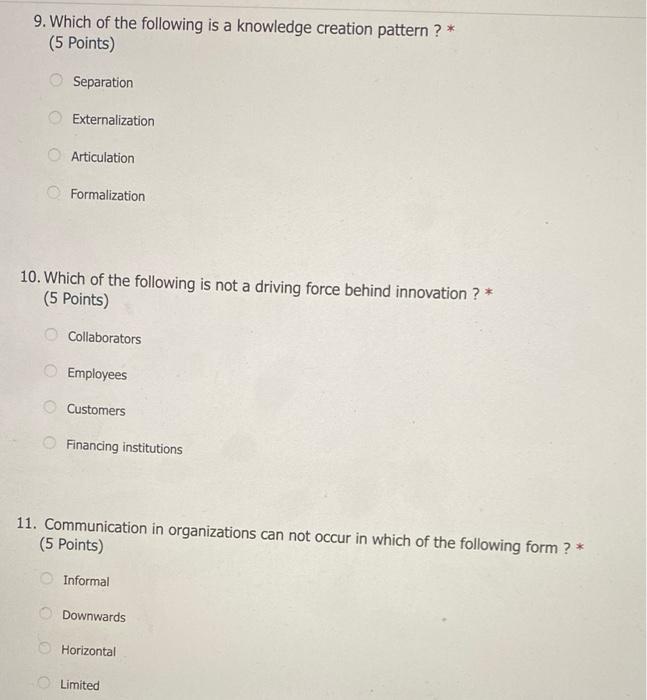 9. Which of the following is a knowledge creation