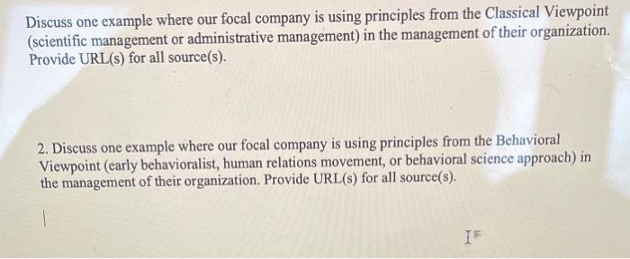 Discuss one example where our focal company is