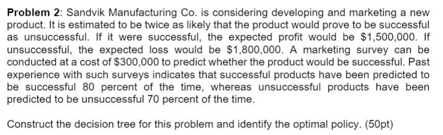 Problem 2: Sandvik Manufacturing Co. is