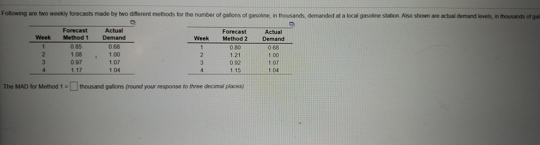 Following are two weekly forecasts made by two