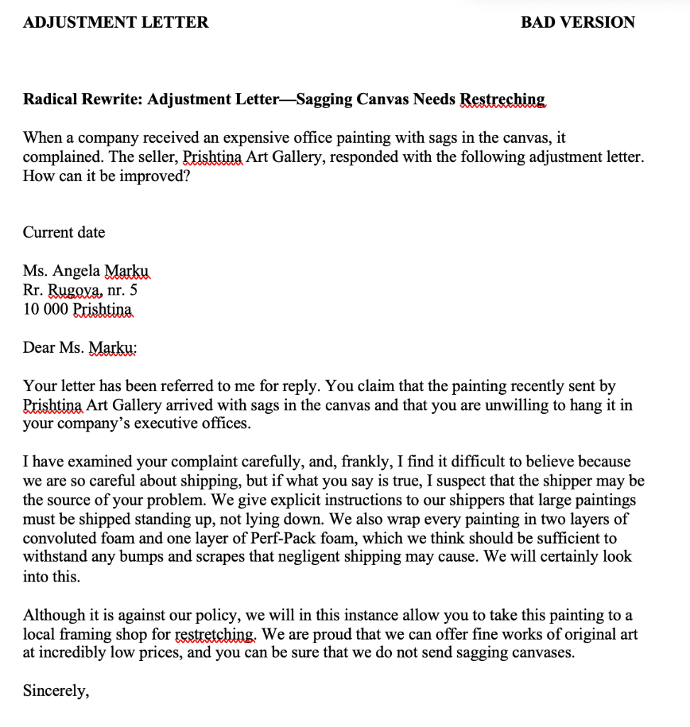 Rewrite it. ADJUSTMENT LETTER BAD VERSION Radical