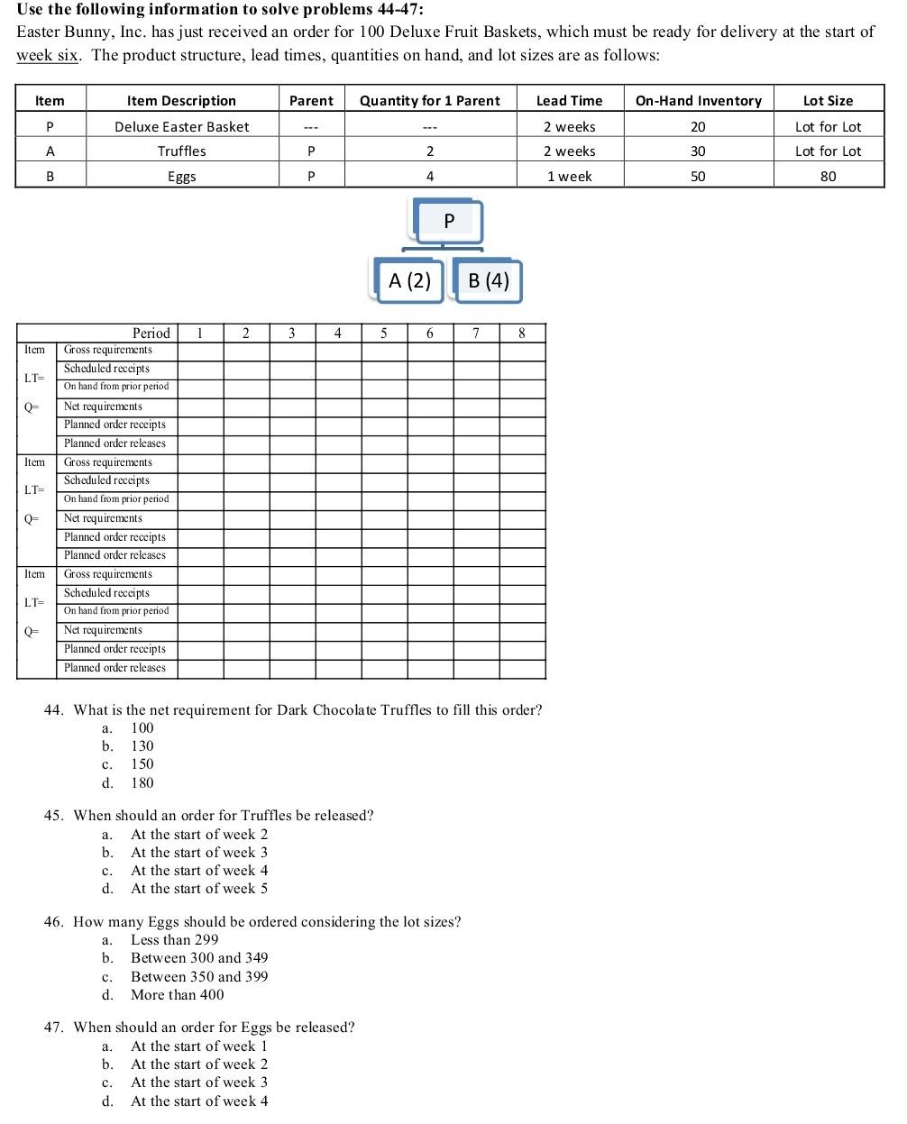 Use the following information to solve problems