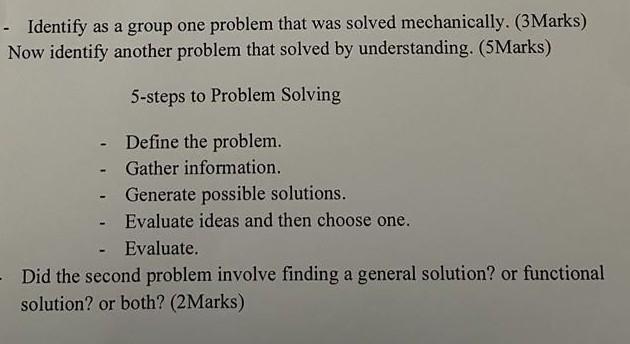 - Identify as a group one problem that was solved