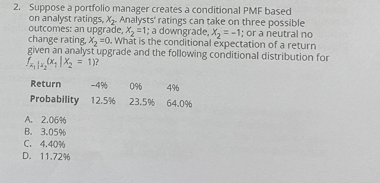 2. Suppose a portfolio manager creates a