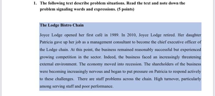 1. The following text describe problem