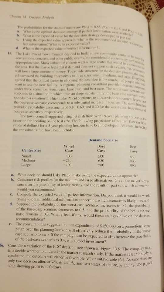 problem 15 a,b,c,d and e Chapter 13 Decision