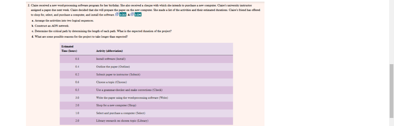 2. Claire received a new word-processing software