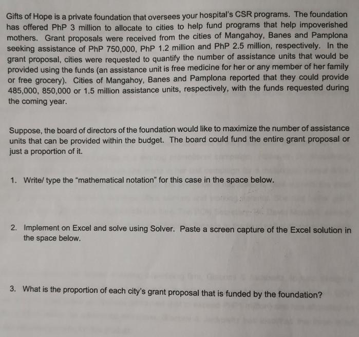 linear programming problem Gifts of Hope is a