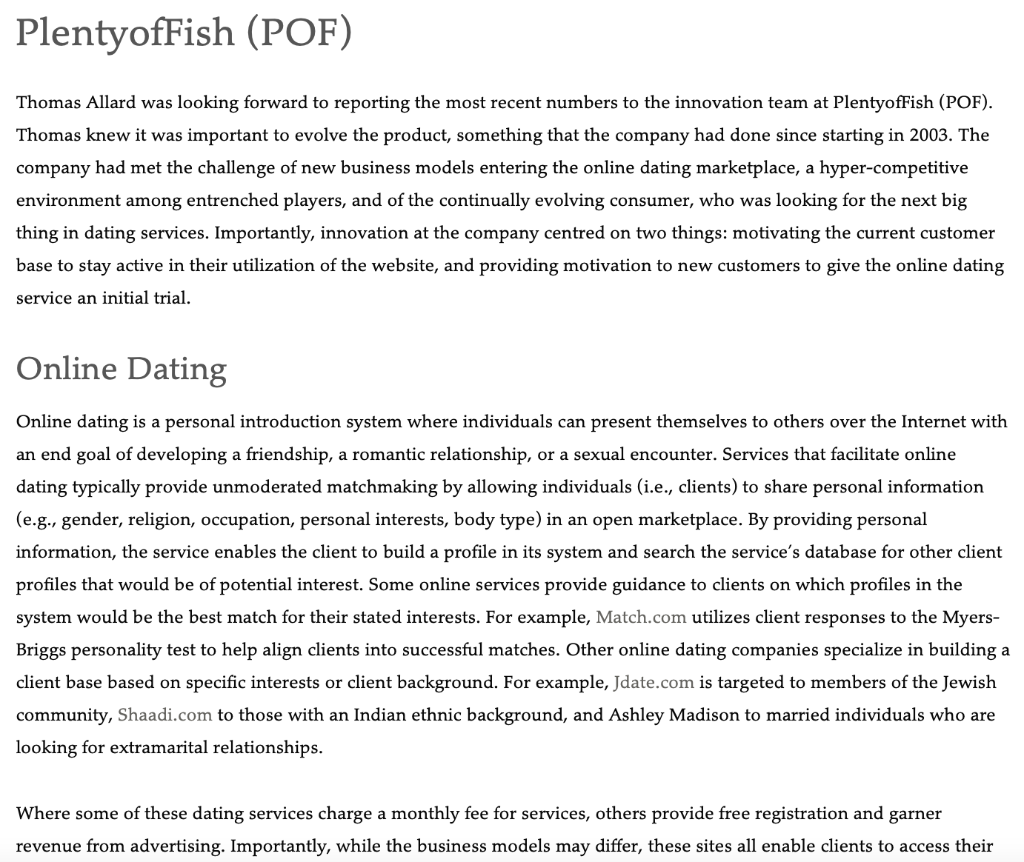 How can an online dating service consider the