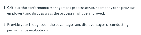 1. Critique the performance management process at