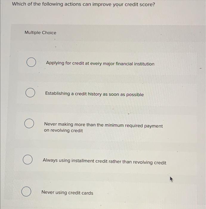 personal financial Which of the following actions