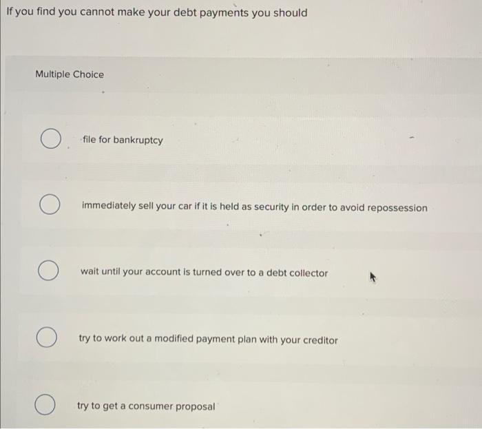 personal financial Which of the following actions