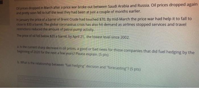 oil prices dropped in March after a price war