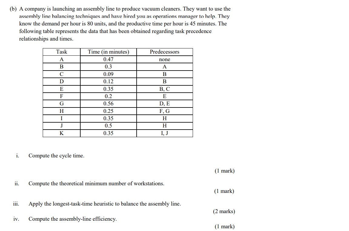 (b) A company is launching an assembly line to