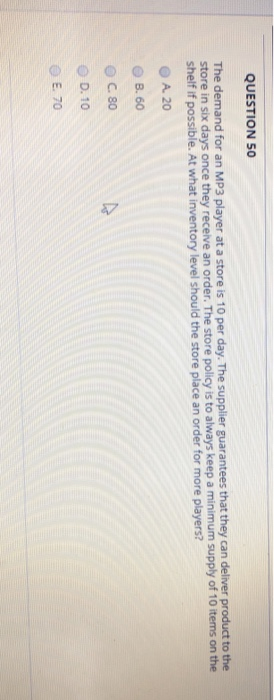 QUESTION 50 The demand for an MP3 player at a