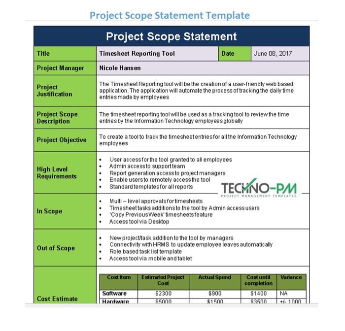 Students to develop Project scope document. The