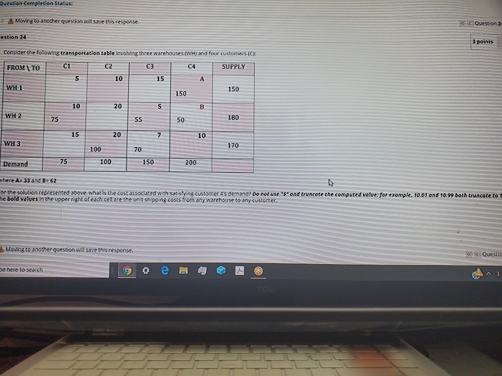 Question Completion Status: Moving to another