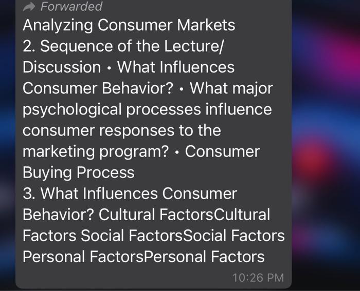 Forwarded Analyzing Consumer Markets 2. Sequence