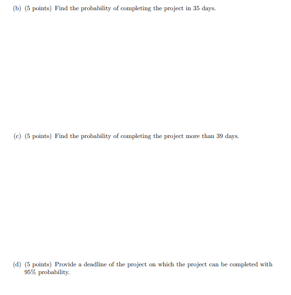 a 5 4. (30 points) Activities of a project are