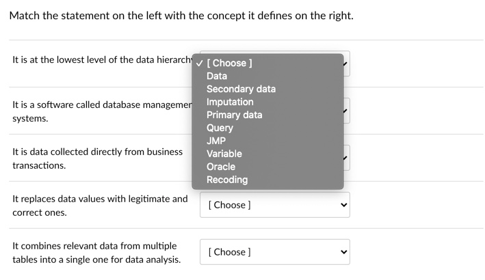 Match the statement on the left with the concept