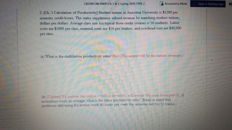 CBA390 OM HW#1 Ch 1 & 3 Spring 2020 TYPE C