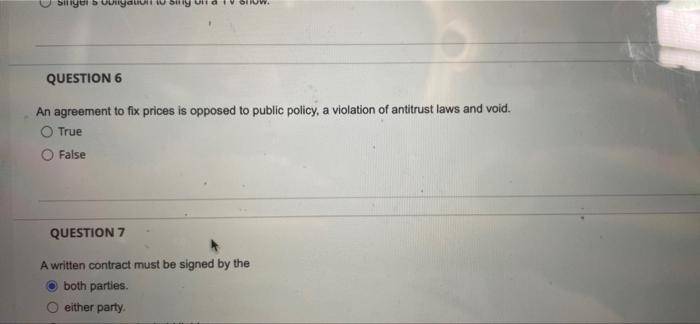 hyor boyu bil QUESTION 6 An agreement to fix