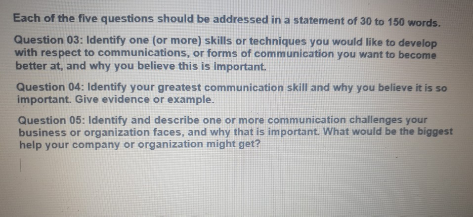 Each of the five questions should be addressed in