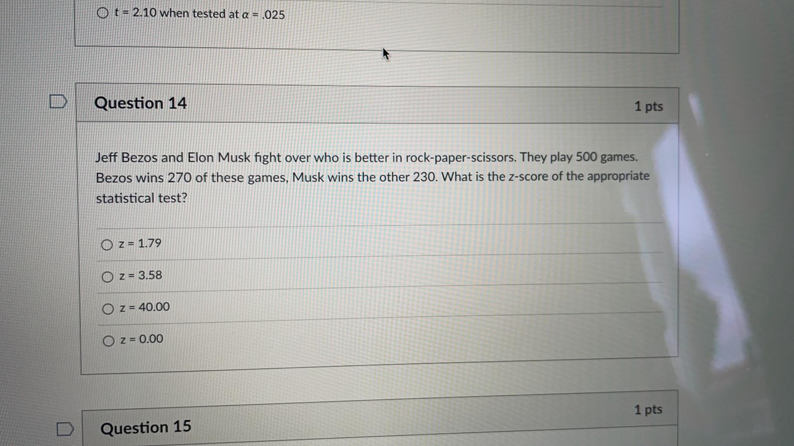 subject HR O t = 2.10 when tested at a = .025