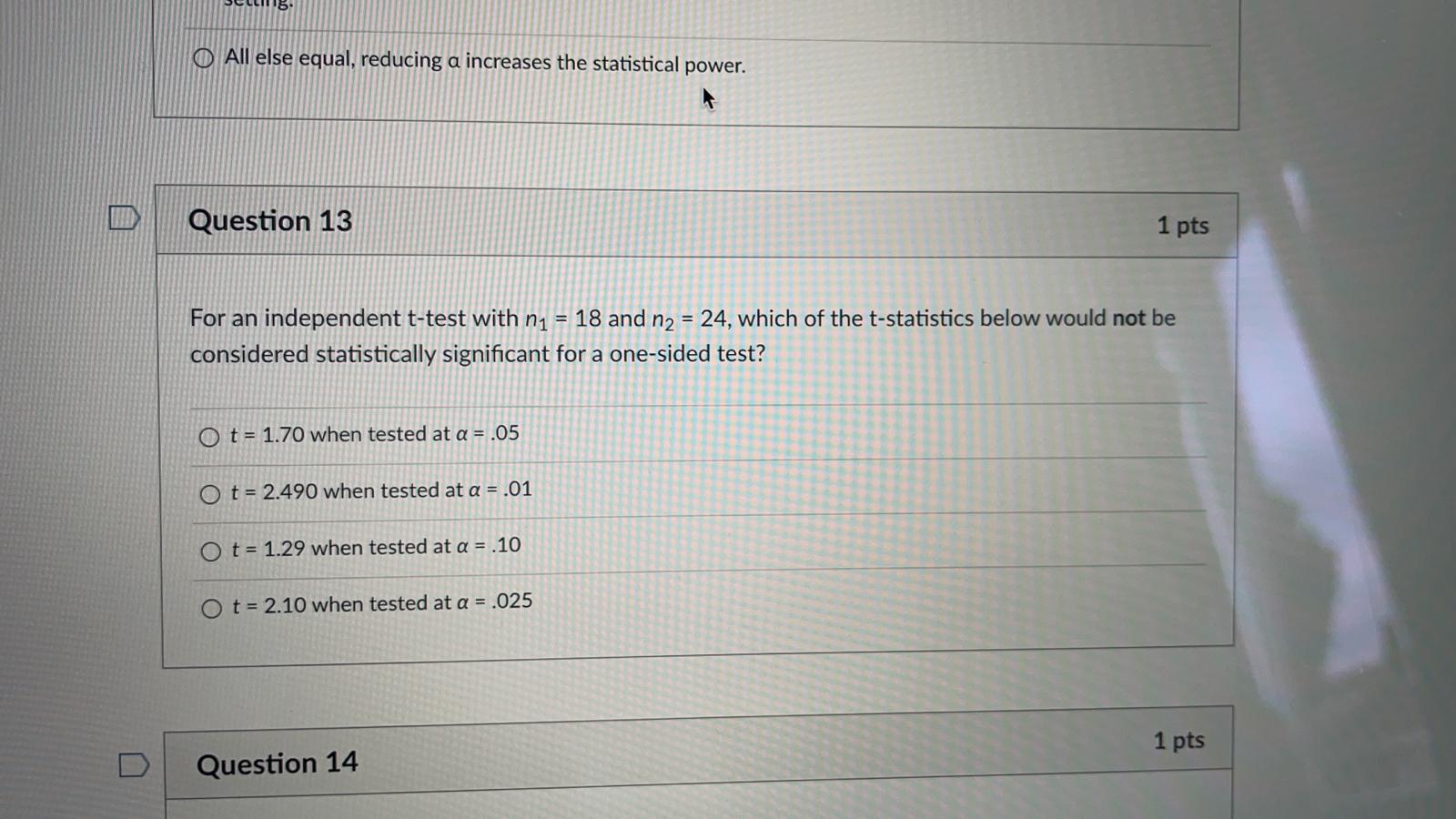 subject HR O t = 2.10 when tested at a = .025