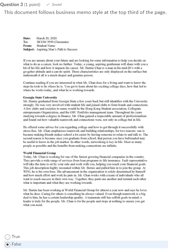 Question 3 (1 point) Saved This document follows