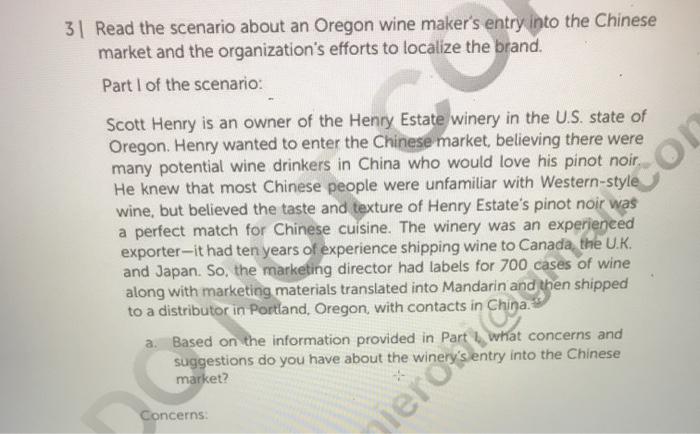 31 Read the scenario about an Oregon wine maker's