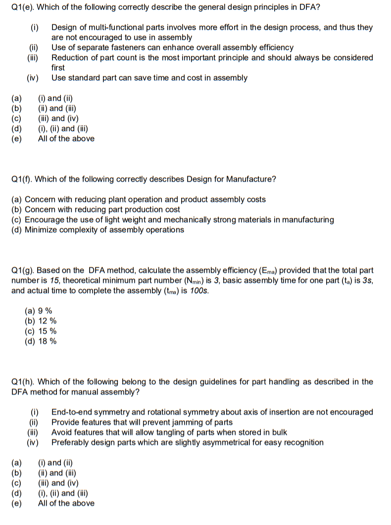 Q1(e). Which of the following correctly describe
