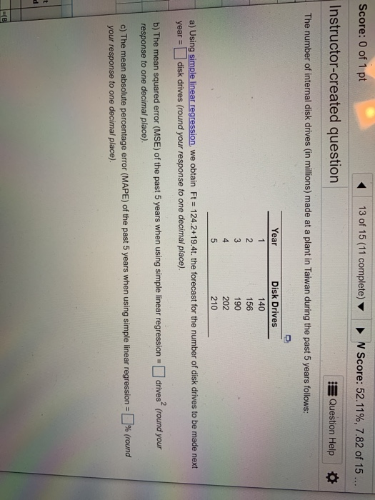 Score: 0 of 1 pt 13 of 15 (11 complete) N Score: