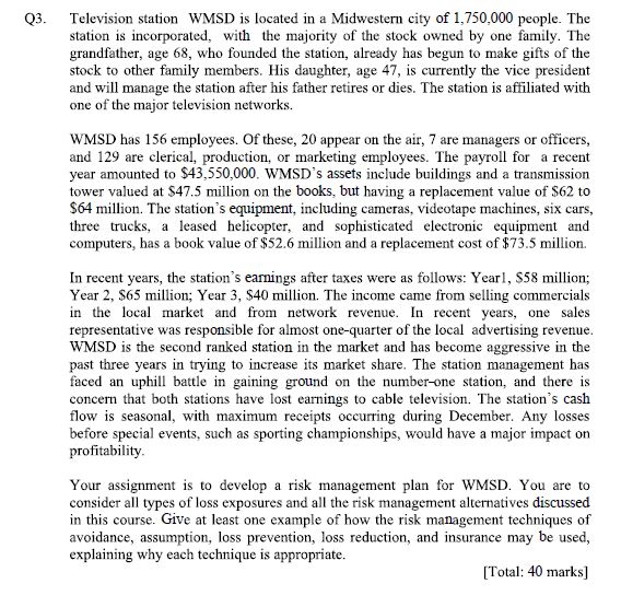 Q3. Television station WMSD is located in a