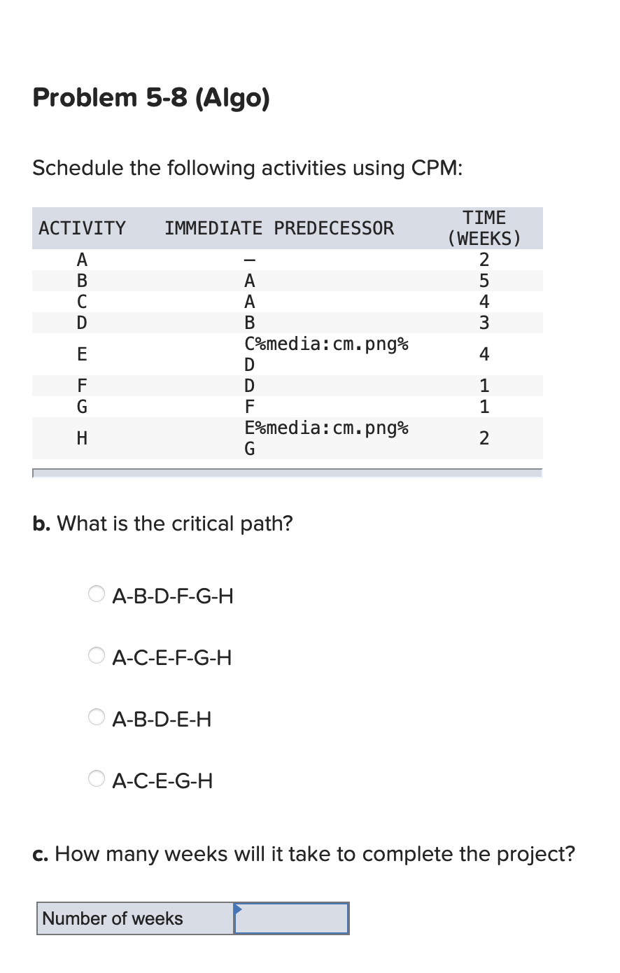 Problem 5-8 (Algo) Schedule the following