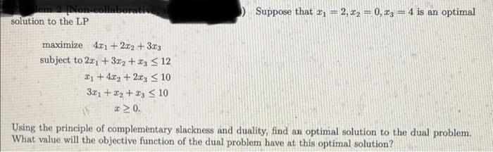 Non.collabora solution to the LP Suppose that x1