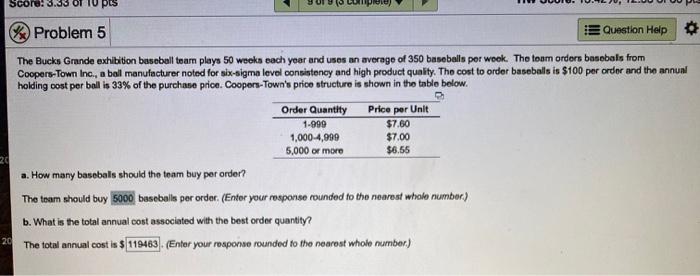 Score: 3.33 of 10 pts 9 of 9 (3 complete) HW