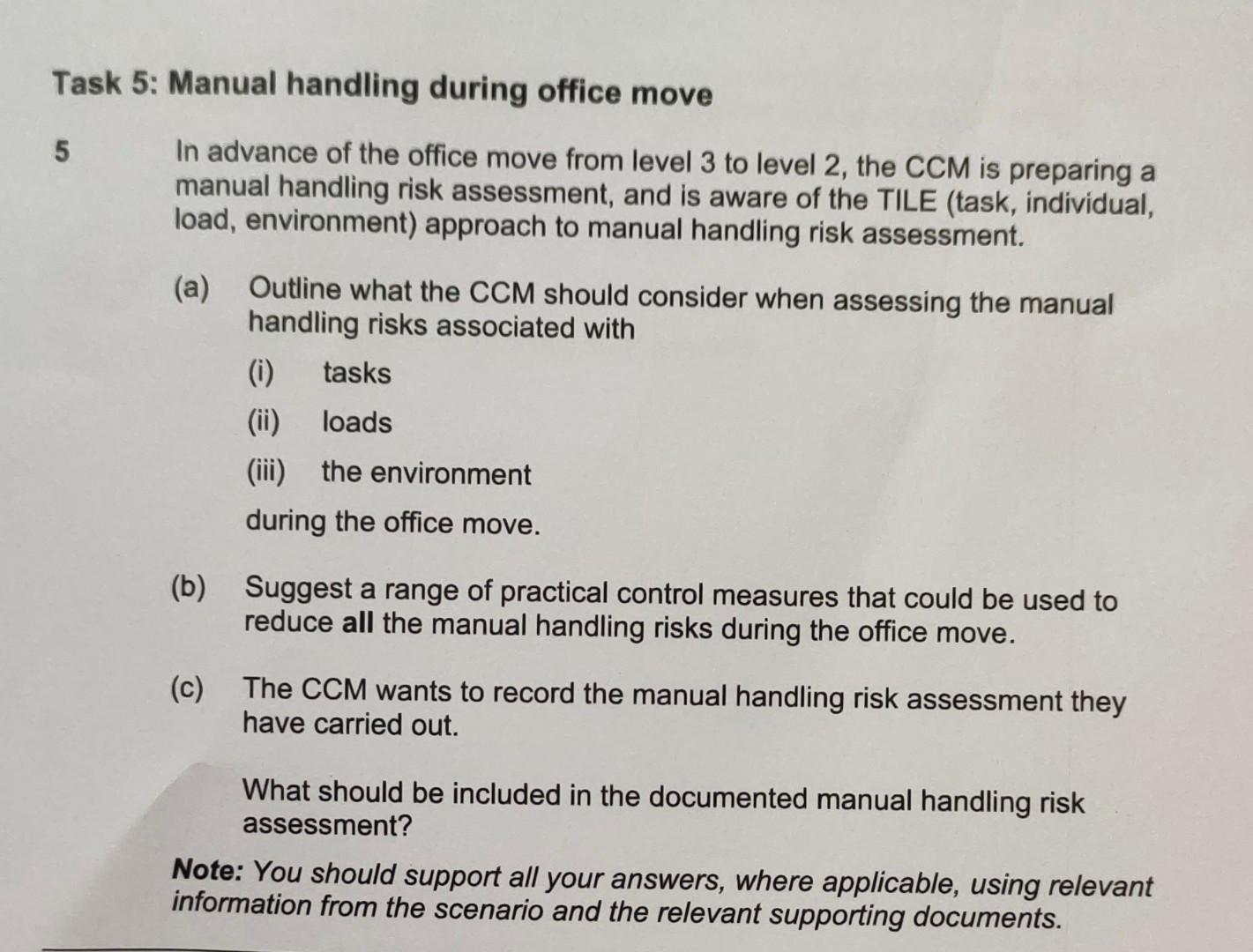 task5 k 5: Manual handling during office move In