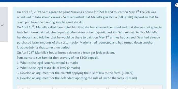 I of On April 18, 2019, Sam agreed to paint