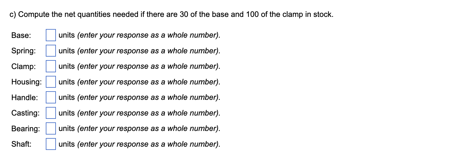 b) Determine the gross quantities needed of each