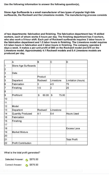 Use the following information to answer the