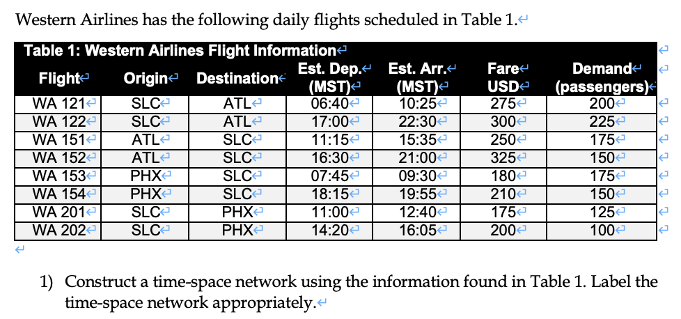 Western Airlines has the following daily flights