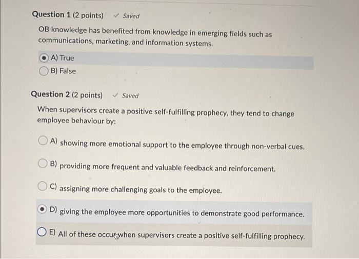 Question 1 (2 points) Saved OB knowledge has