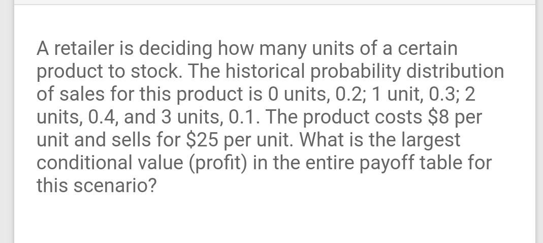 A retailer is deciding how many units of a
