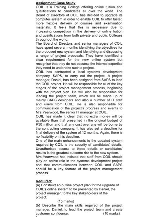Assignment Case Study COIL is a Training College