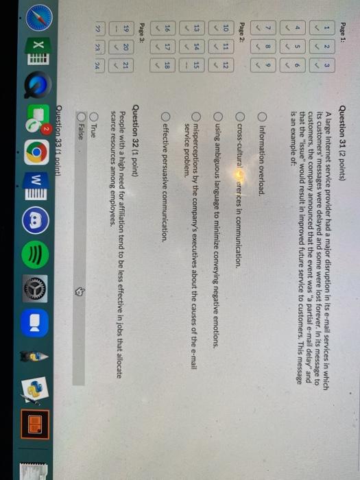 Page 1: 1 3 2 > < Question 31 (2 points) A large