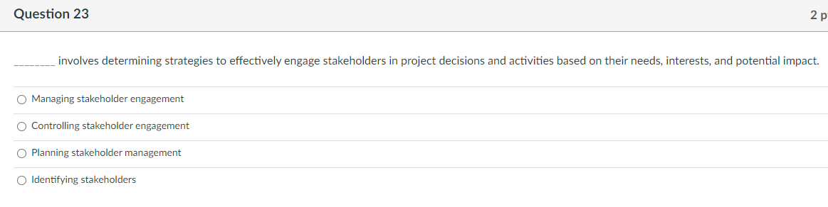 Question 23 2 p involves determining strategies